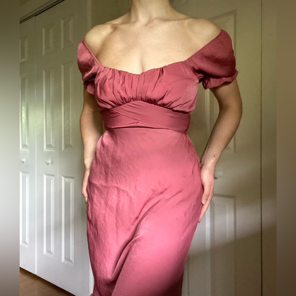 Trixxi Francesca’s rose maxi dress off shoulder with tie belt